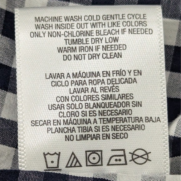 Gingham Midi Shirt Dress Large Navy White Flip Cuff 100% Cotton Country Cottage - Picture 10 of 10